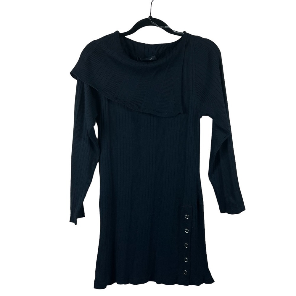 Ashley Stewart Cowl Neck Ribbed Sweater Tunic Black Size 14/16
